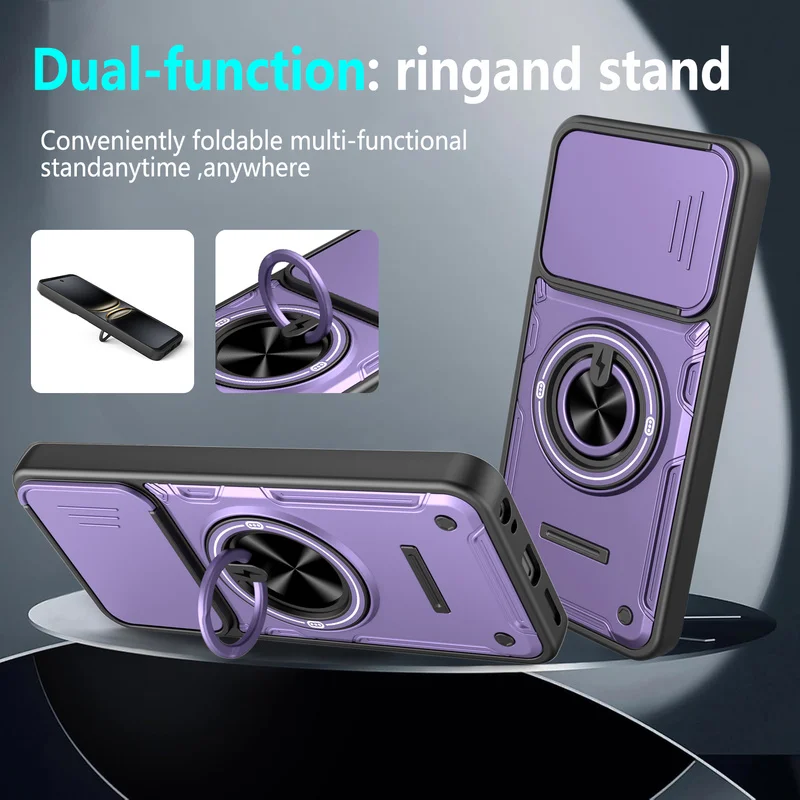 Enhanced Shockproof Phone Case with Slide Camera Protection and Magnetic Ring Stand