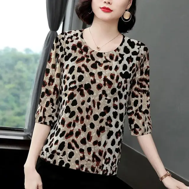 Women's Clothing Summer Pullovers Loose Round Neck Simplicity Printing Three Quarter Sleeve Comfortable Vintage Casual T-Shirts 2