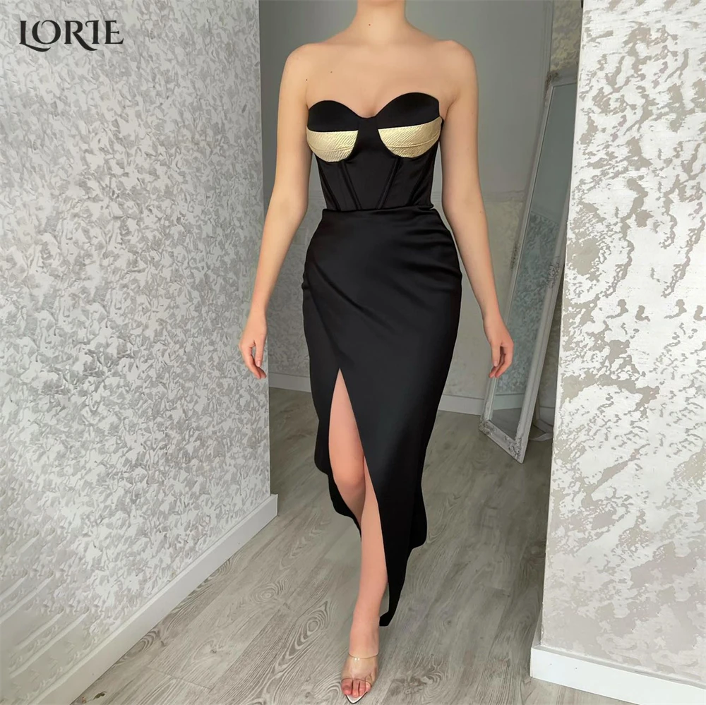

LORIE Elegant Black Mermaid Evening Dresses Off Shoulder Sweetheart Pleated Side Slit Prom Dress Saudi Arabia Bride Party Gowns