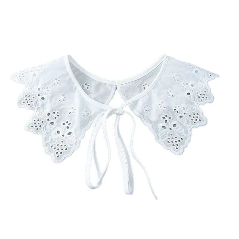 

Women Bowknot Floral Pattern False Collar Shawl Autumn Decorative Lace-Up Scarf Necklace Hollow Out Embroidery Capelet Poncho