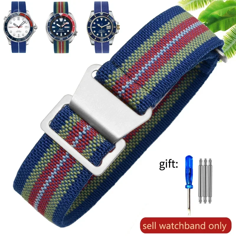 Vintage-Style French Parachute Elastic Nylon Watch Strap – Universal Men's Smartwatch Wristband (Classic 60s Inspired Design)