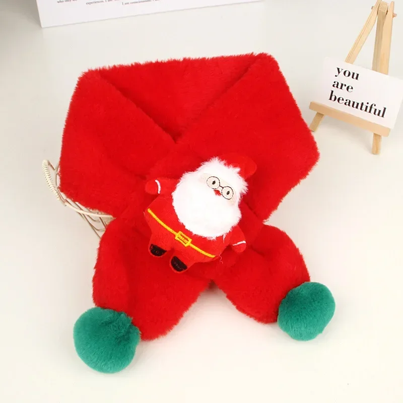 Christmas Scarf Parent Child Plush Angora Yarns Simulation Lapin Fur Winter Children Cartoon Winter Scarves for Boy and Girl