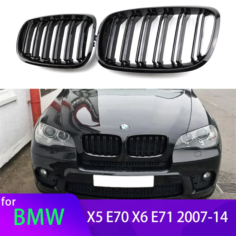 2pcs Car Style Gloss Black Front Kidney Double Slat Grill Grille For