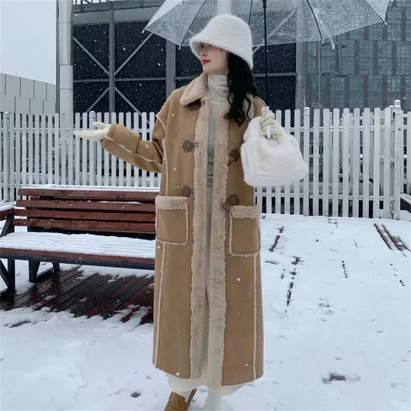 Suede Lamb Fur Coat for Women's Winter Thickened and Fur 2023 New High Grade Long Thickened Loose Warm Fur Jacket Female Purple