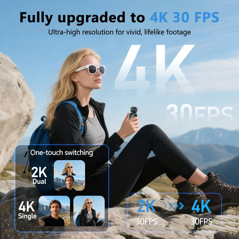 4K 듀얼 렌즈 액션 카메라(180도) ° 회전식 렌즈 WiFi 브이로그 카메라 야간 촬영 휴대용 녹화기 자전거 야외 DV 녹화용