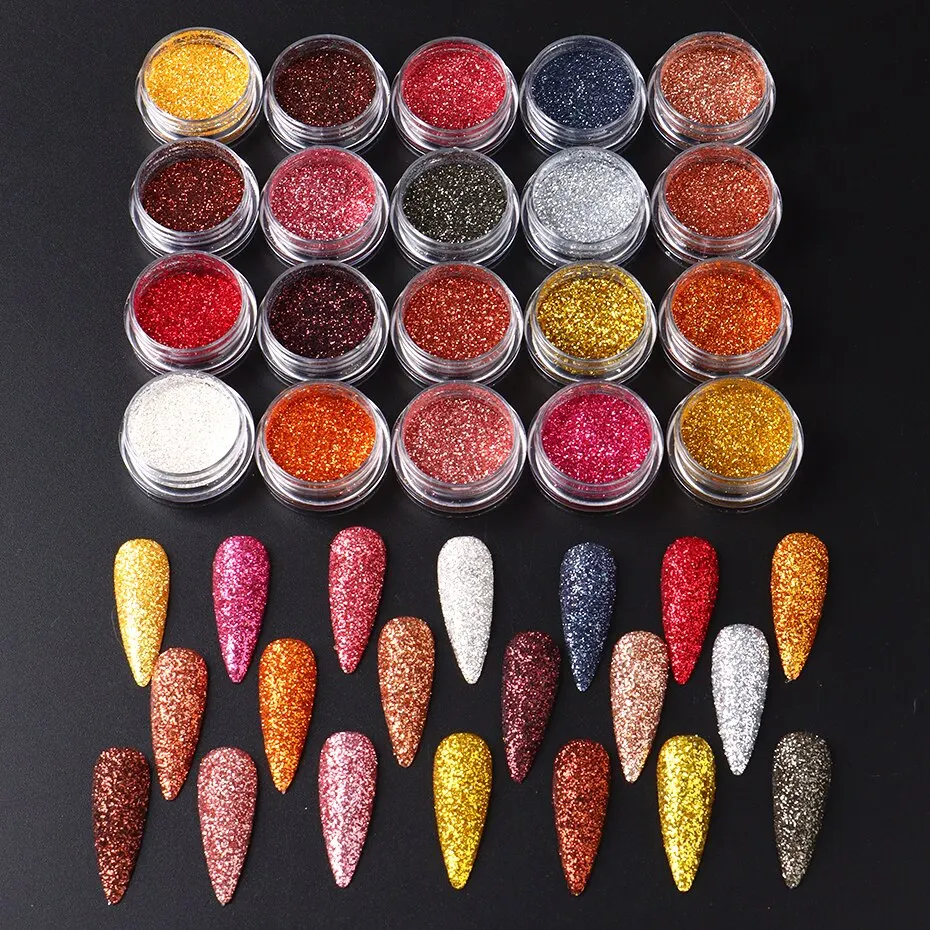 35pcs Nail Art Powder Glitter Sparkling Gold Silver Chrome Sandy Powder Nails Sequins Flakes Dipping Dust Decorations Manicure