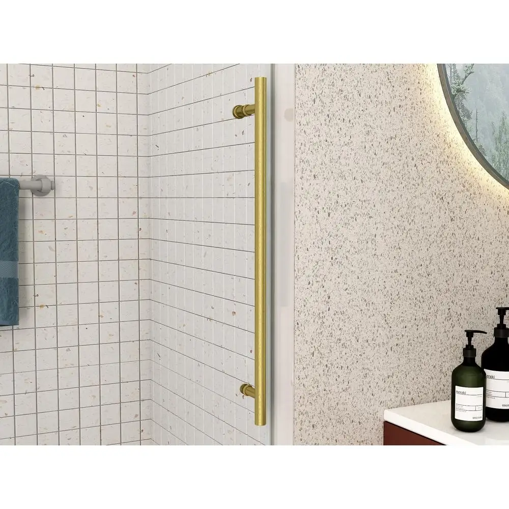 48" W x 76" H Frameless Sliding Glass Shower Door with Handle Clear Tempered Glass Stainless Steel Frame Adjustable Installation 6