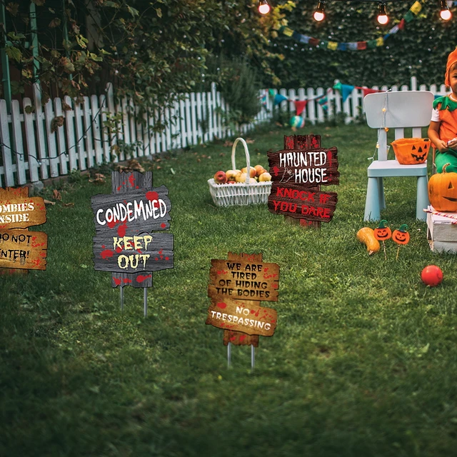 Kerti Jelek Utánozású Fa Gabona Padló Kártya Kültéri Gyep Figyelmeztető Jel Halloween Carnival Party Dekoráció