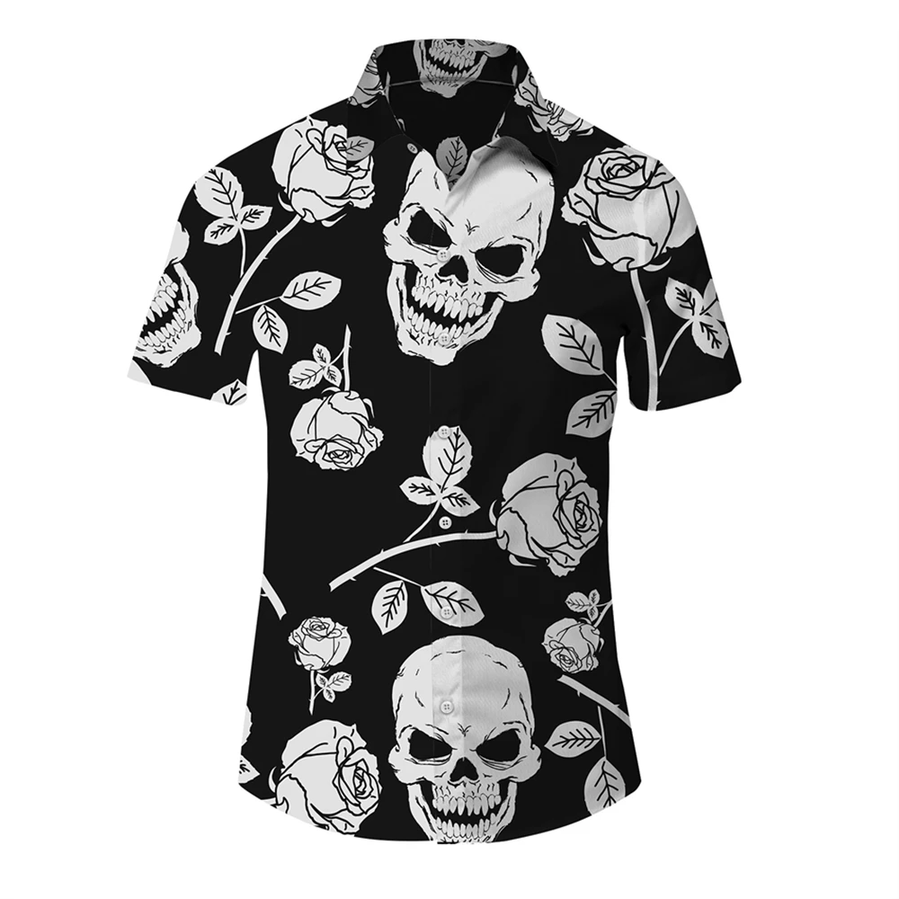 

Men's Fashion Summer Hawaiian Shirt Skull 3D Printed Beach Shirt Men's and Women's Harajuku Street Casual Short Sleeve Shirt top