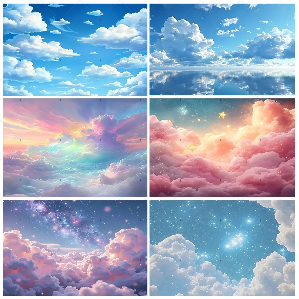 Dreamy Blue Sky and White Clouds Photography Backdrop for Wedding and Party Décor