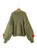 2022 Autumn Winter Sweet Cute Handmade Mushroom Sweater Women Loose V-Neck Casual Short Knit Cardigan Jacket Female Coat 3