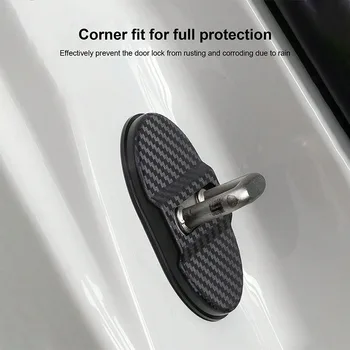 4Pcs Carbon Fiber Door Lock Covers – Universal Shock-Absorbing, Noise-Reducing, Rainproof, Easy Peel & Stick Fit for Sedans/SUVs 1