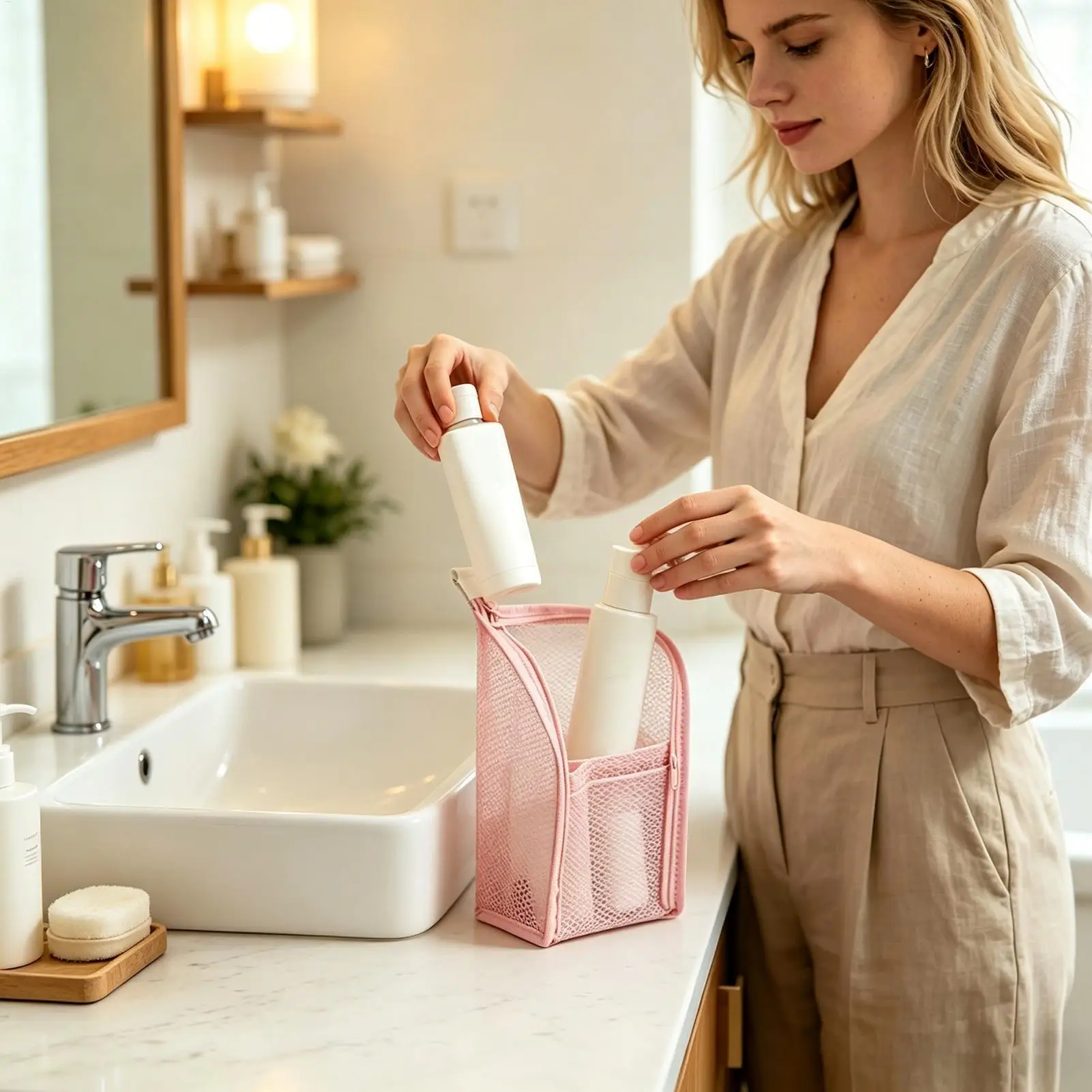 Versatile Waterproof Mesh Toiletry Bag for Women - Ideal for Travel, Home, and Gym Use
