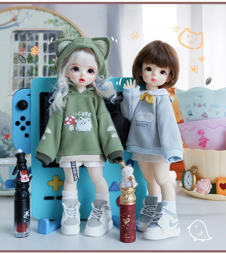 1/6Bjd Doll Clothes Cute Cat Hooded Sweater Jacket Casual Doll Coat Accessories For Large 1/6, Yosd, 30cm Bjd Sd Dd Doll