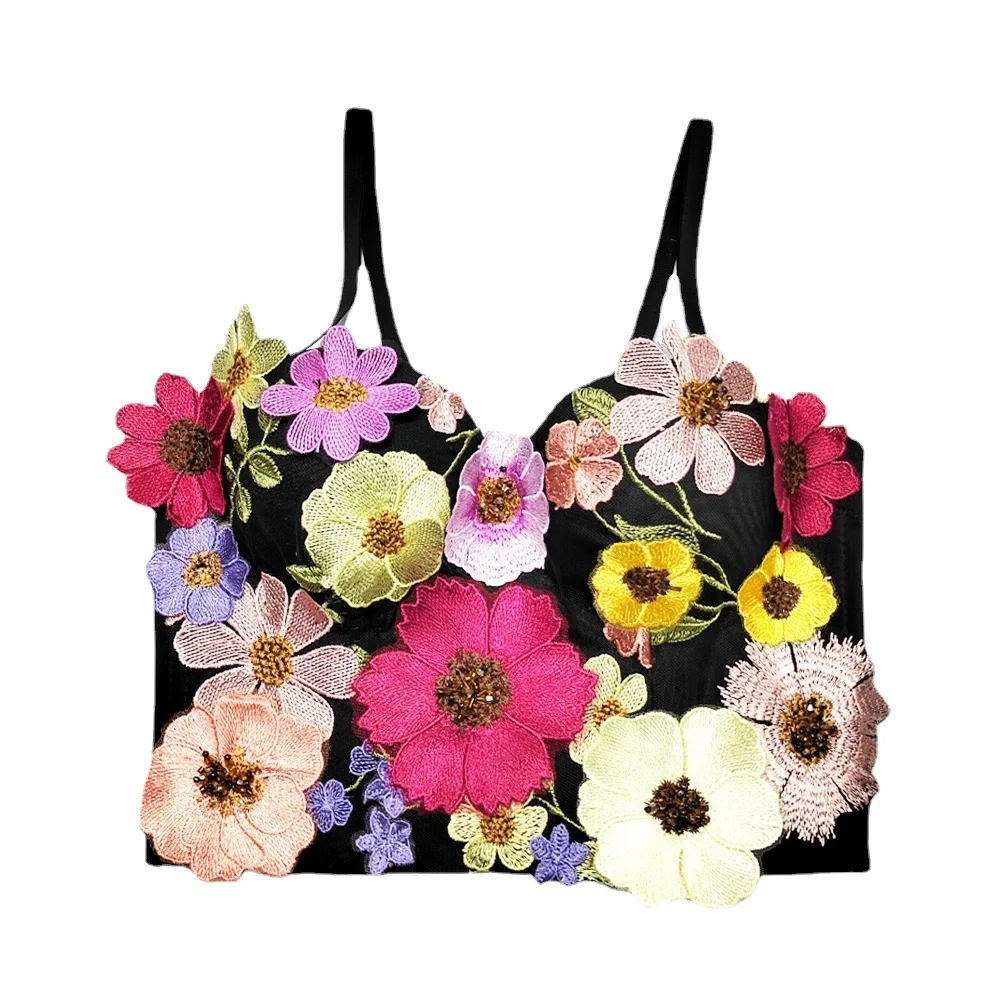 

2023 Summer Design 3D Flower Bra Camisoles Bra Hula Dance Beach Tropical Party Cosplay Sexy Streetwear Applique Corset Vest Tops