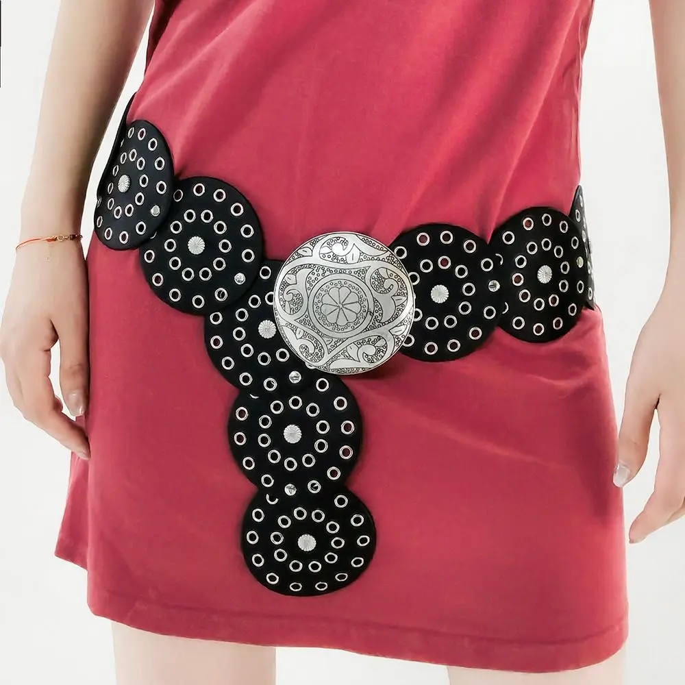 

Disc Belt Vintage Disc Wide Belts Round Hollow BeltMetal Buckle Cowboy Western Style Exaggerated For Women Fashion accessories