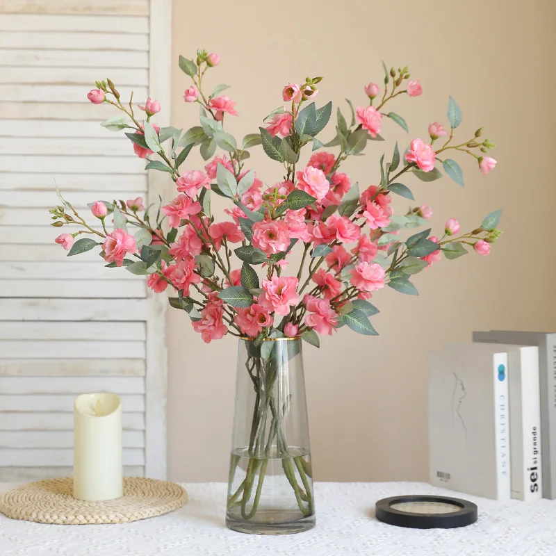 Artificial Single Branch Camellia Silk Flower for Home Decoration & Photography Props - Chinese Retro Style, 90cm