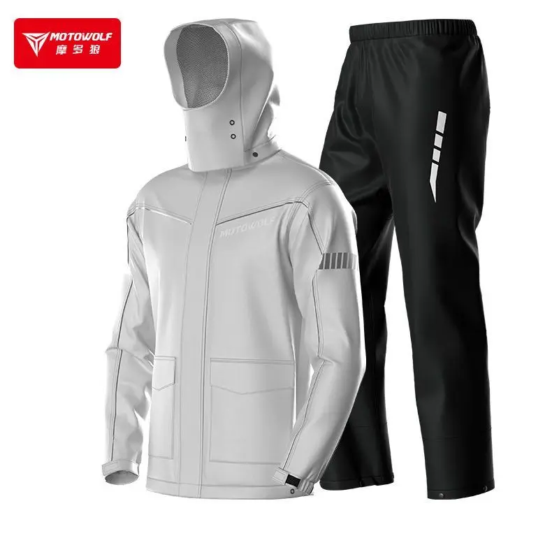 MOTOWOLF Motorcycle Raincoat Waterproof Reflective Lightweight Jacket & Pants Adults Rainy Day Rain Suit All-Sport Men Women