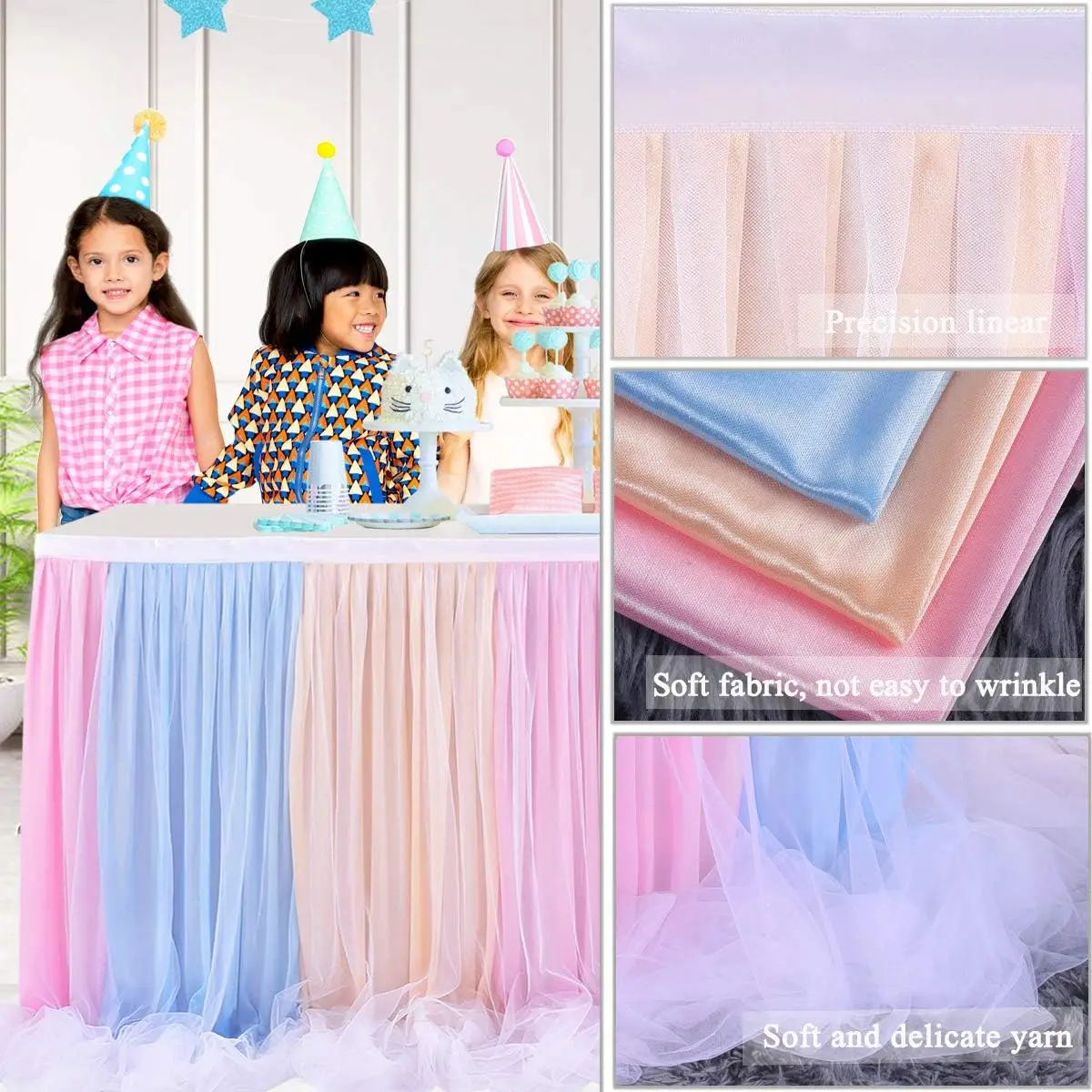 Tulle Tutu Table Skirt for Unicorn Themed Party,Baby Shower Wedding,Table Skirt for Rectangle Table or Round Decorations