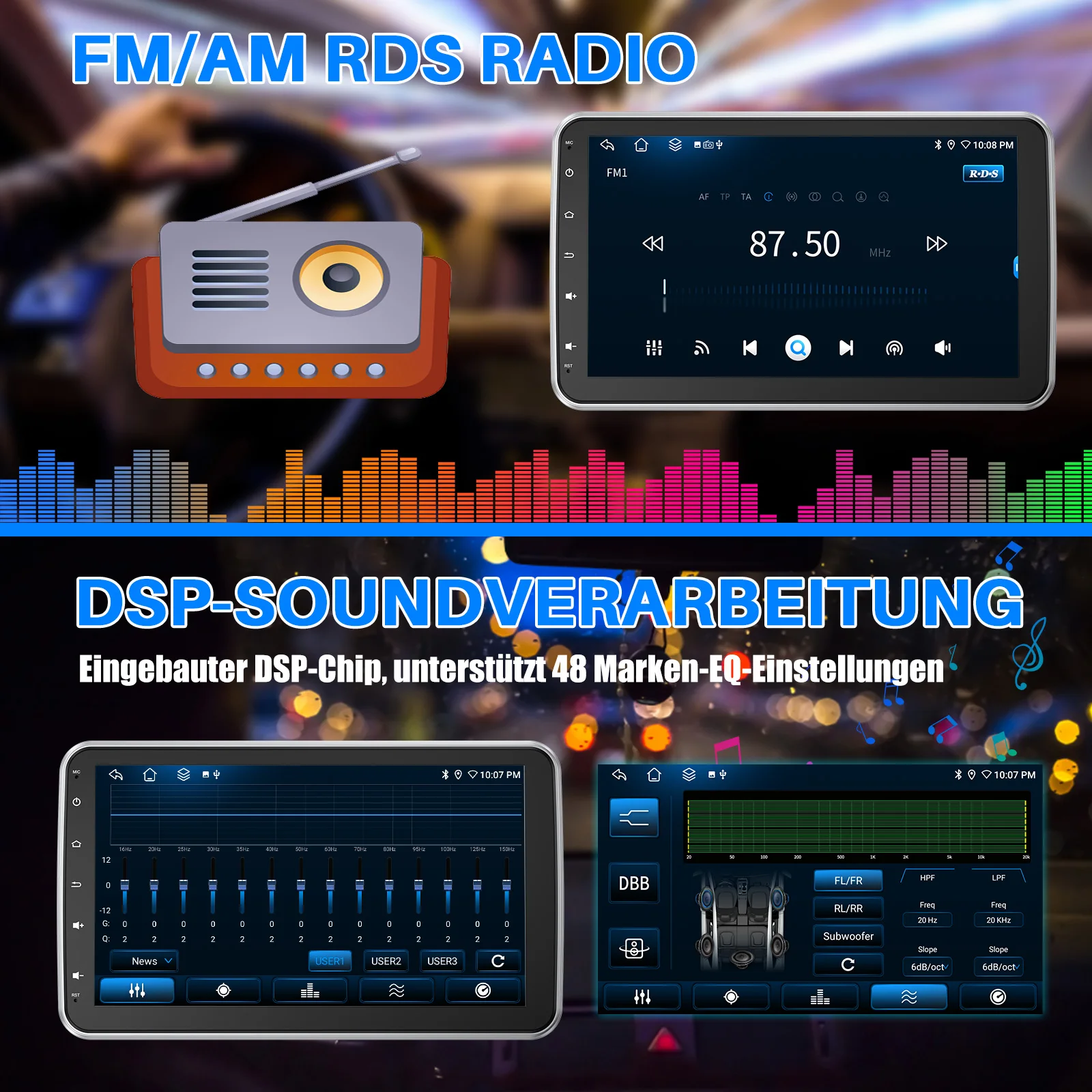 ESSSGOO 6 + 128G Android 14 GPS Navi 360 Rotierenden Bildschirm Universal Auto Stereo Radio 8 Core Carplay Android Auto 4G WiFi DSP BT AM – Detail 8