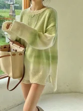 

Cute and Sweet Long-sleeved Contrast Color Lazy Style Simple Pullover Autumn and Winter New Solid Color Sweater