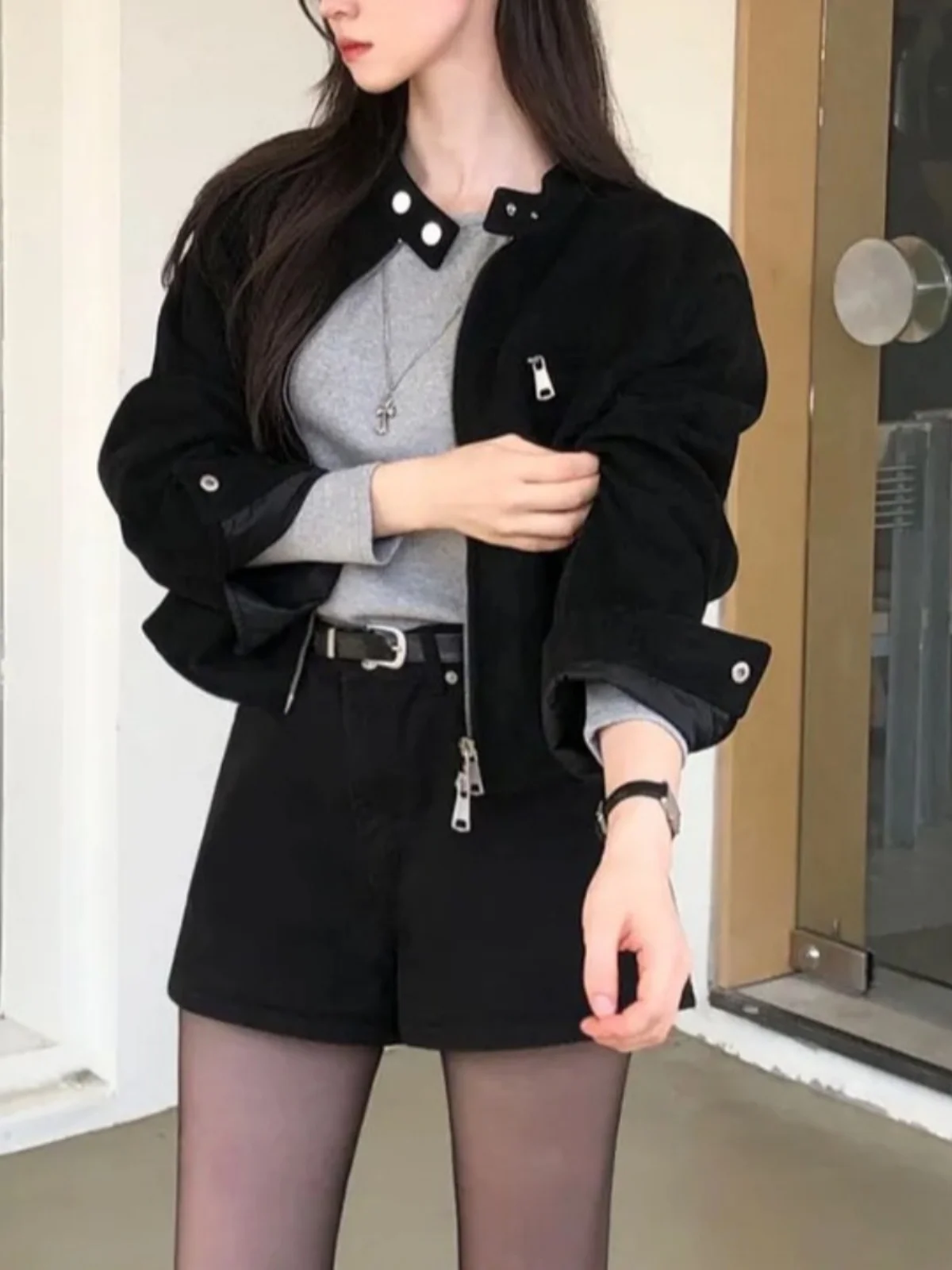 Women's Short Biker Jacket Outerwear Winter 2024 New Retro High-End Zipper Long Sleeve Top Comfortable Fit Fashionable Design - 2