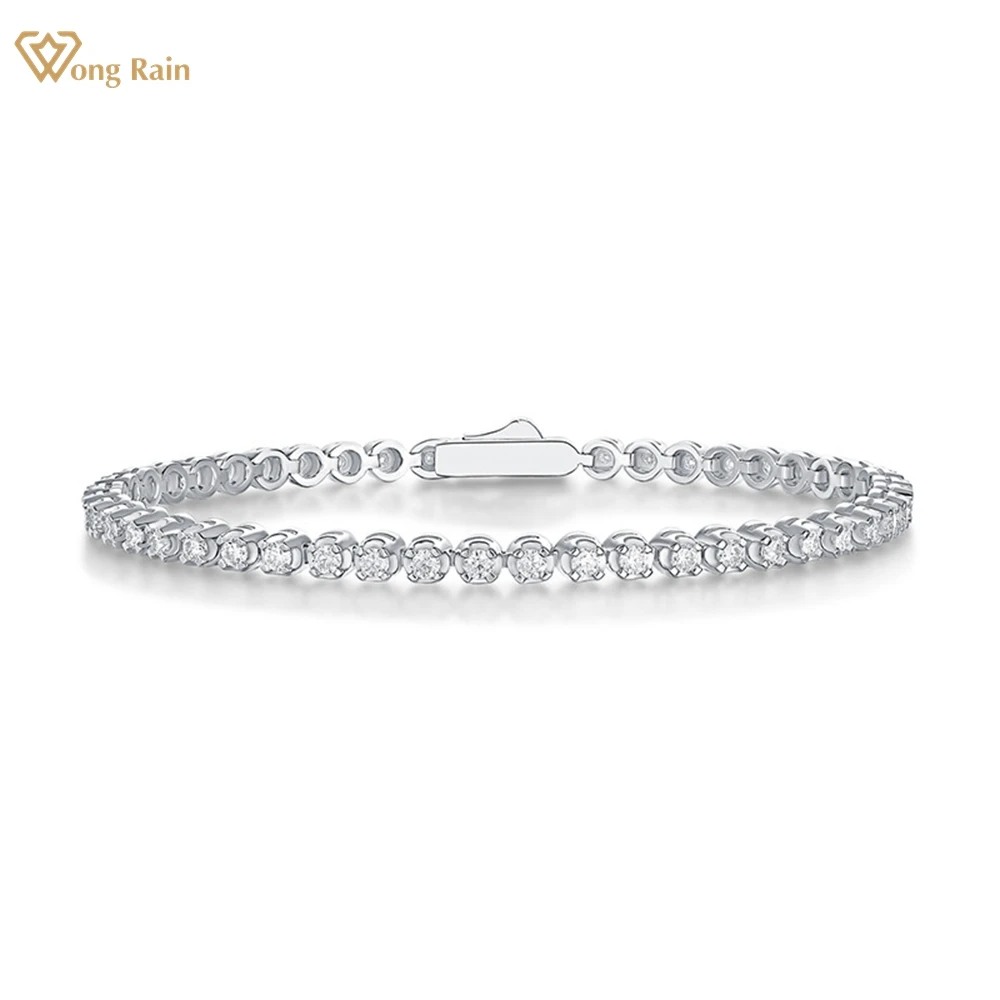 

Wong Rain 925 Sterling Silver VVS1 3EX Pass Test Diamonds Gemstone 2MM Real Moissanite Sparkling Tennis Chain Bracelets Jewelry