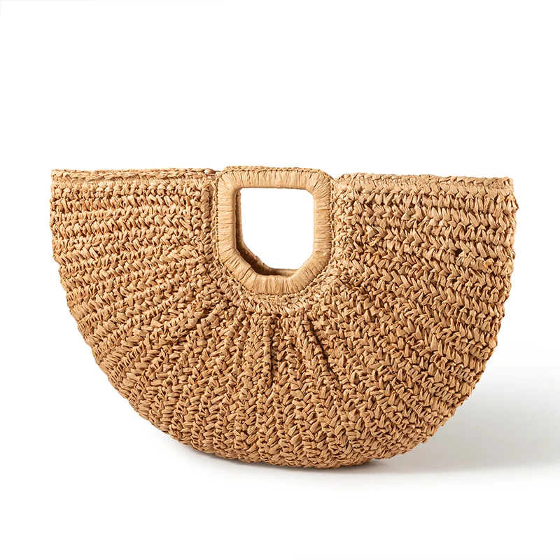 

Handmade Rattan Straw Clutch Handbag Semi-Circular Woven Beach Tote Bags Women Vacation Travel Daily Summer Top Handle Purses