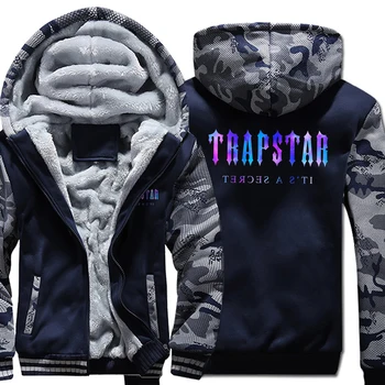 Colored Trapstar Aesthetic Brand Print Mens Jackets Winter Fleece Loose Clothes Warm Thicken Hoody Quality Windproof Sweatshirt 2