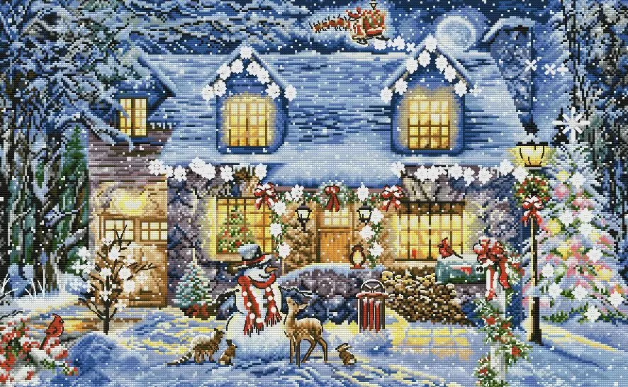 

Needlework Kit Cross stich unPainting Set Cross Stitch Kits Cross-stitch Embroidery 41-Leti8030 snow day, cabin lights 64-44