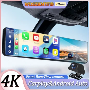 10”12” 4K Stream Mirror Dashcam Camera Carplay Android Auto Car DVR Bluetooth FM Rearview Dash Cam Wifi Dual Len Video Recorder
