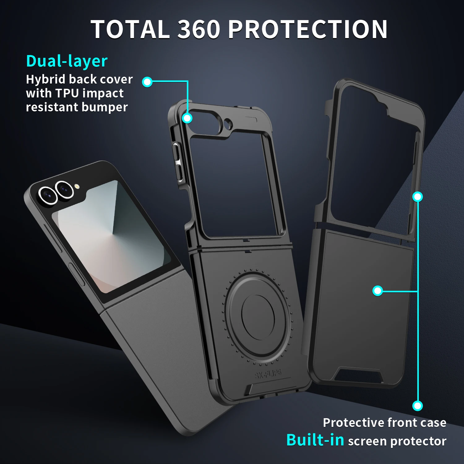 Shockproof Hybrid Dual Layer Case with Slide Camera Lens Protection