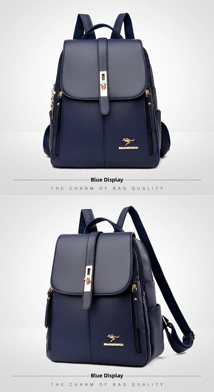 حقيبة ظهر نسائية من الجلد الناعم ذات سعة كبيرة، حقيبة أمي عصرية على طراز الشارع، حقيبة كتف مزدوجة، كاجوال للسفر مقاومة للماء