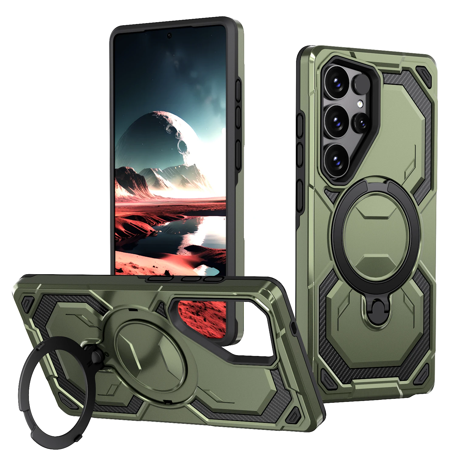 Durable Magnetic Ring Stand Case with Wireless Charging Compatibility