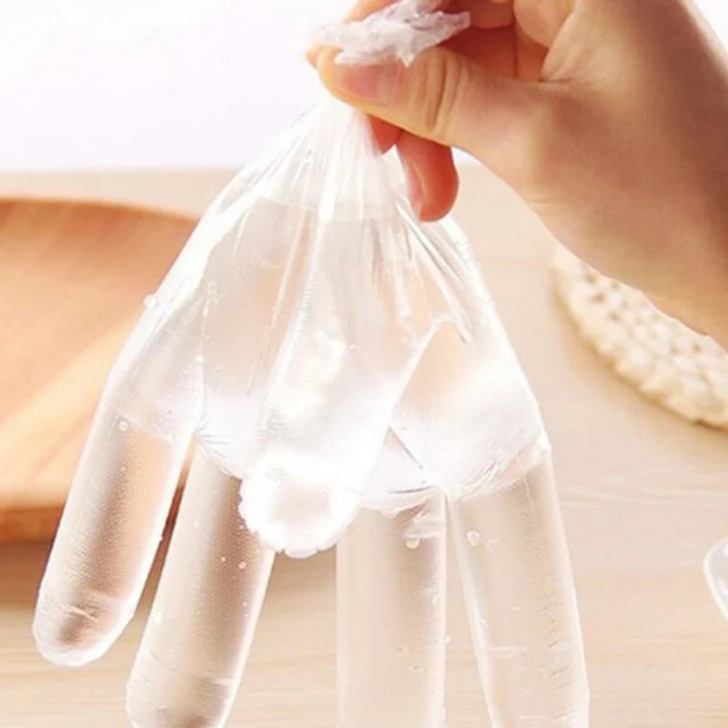 Disposable Gloves Plastic Transparent Oil-Proof Waterproof Kitchen Protect Food Gloves Household Cleaning Tool 100 PCS/Lot