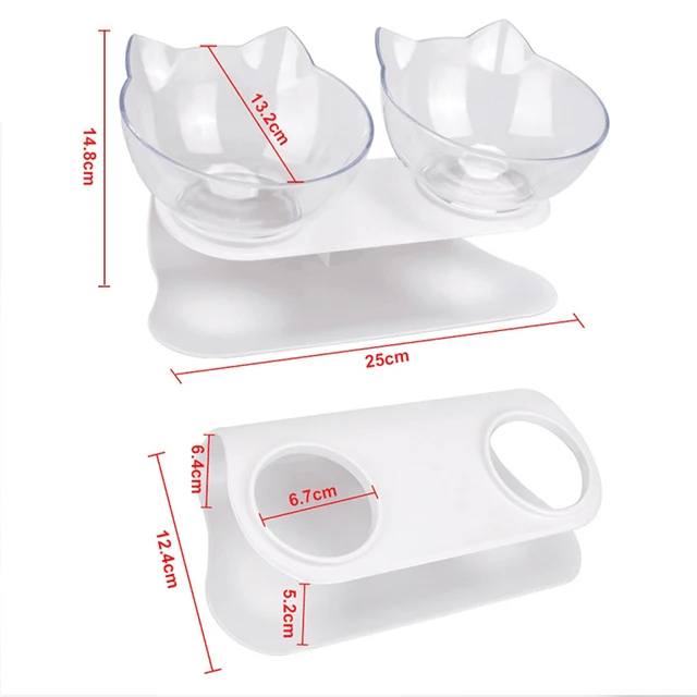 Double Kitten Bowl 2 Cat Feeder Container Tilted Pet Inclination Stand Cats PC Plastic Non-slip Feeding Bowl For Small Dogs Cats 6