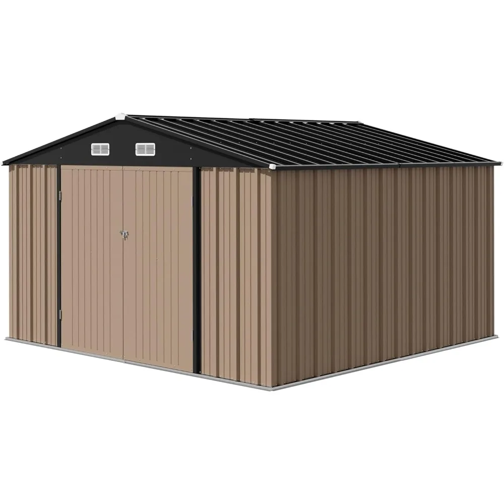 10 X 10 FT Outdoor Storage Shed with Premium Durable Material Metal Sheds & Outdoor Storage House for Patio Garden (Brown)