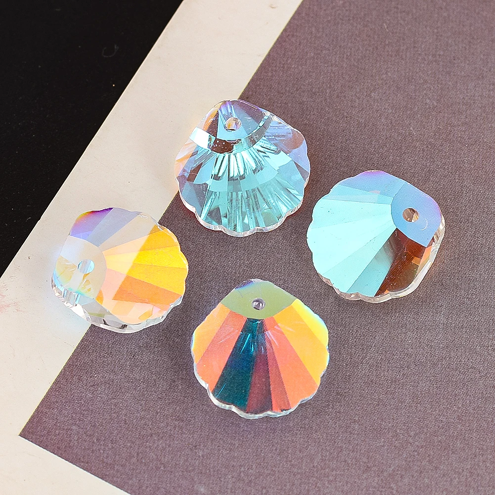 5pcs Crystal Carved Shell Beads Pendant Single Hole Scallop Faceted Glass Prism Light Shadow Charm Garden Hang Decor Accessories
