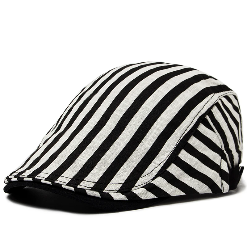 CNTANG Beret Hat Men Vintage Stripes Plaid Cotton Visor Flat Cap Casual Fashion Sun Caps For Women Summer Berets Thin Style New beret hat woolen beret