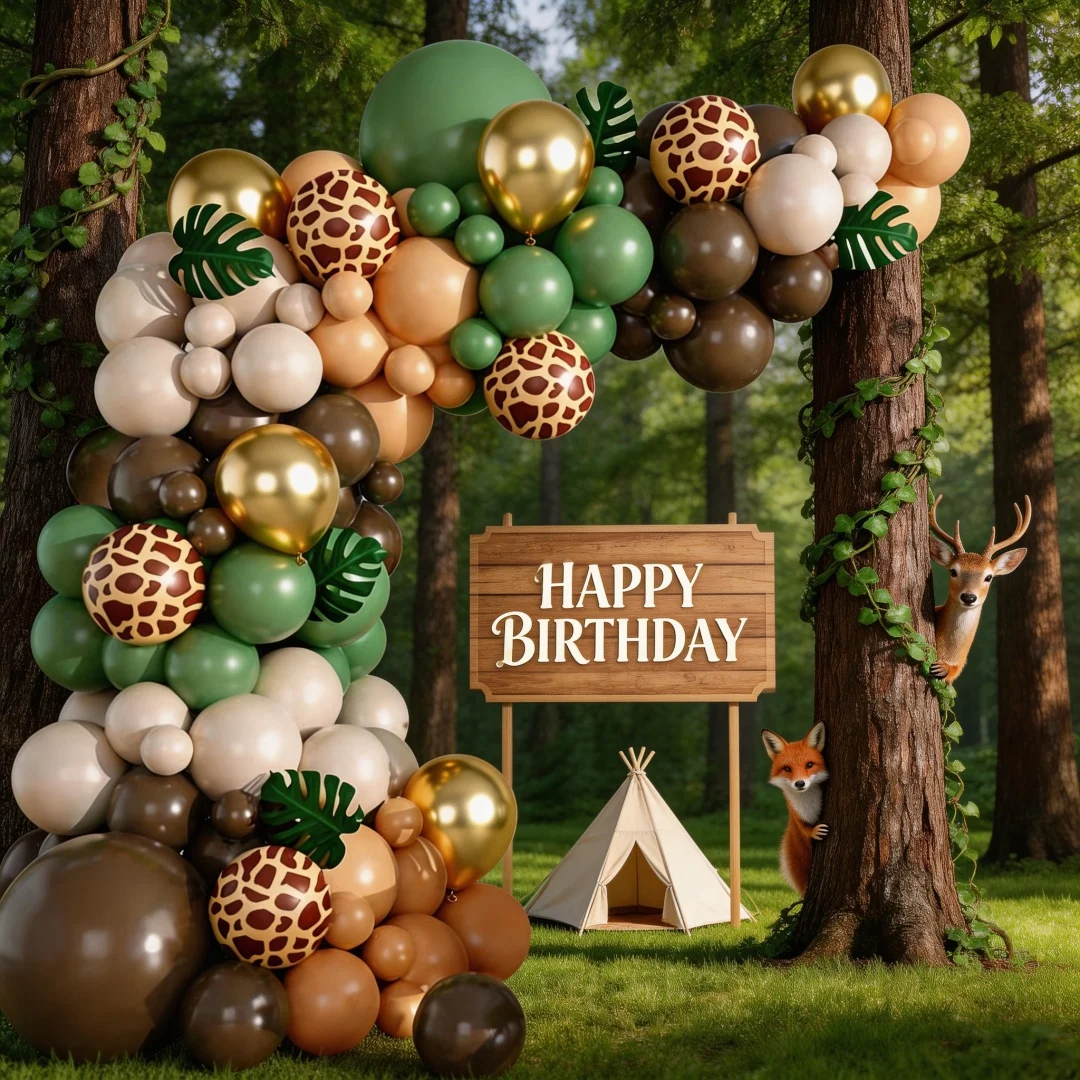 114-teiliges Ballongirlanden-Set im Dschungel-Safari-Thema, Salbeigrün, Braun und Ballon-Set mit Tiermotiven, Giraffen-Themen-Geburtstagsparty-Zubehör. Duschdekoration. Veranstaltungsortdekoration. Abschlussfeier. Abschlussball-Dekorationen – Detail 11