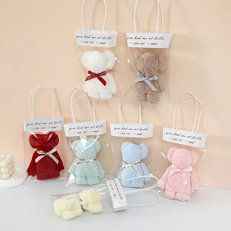 10 piece cute teddy bear towel gift set, equipped with a transparent tote bag and suitable souvenirs for various holiday sharing