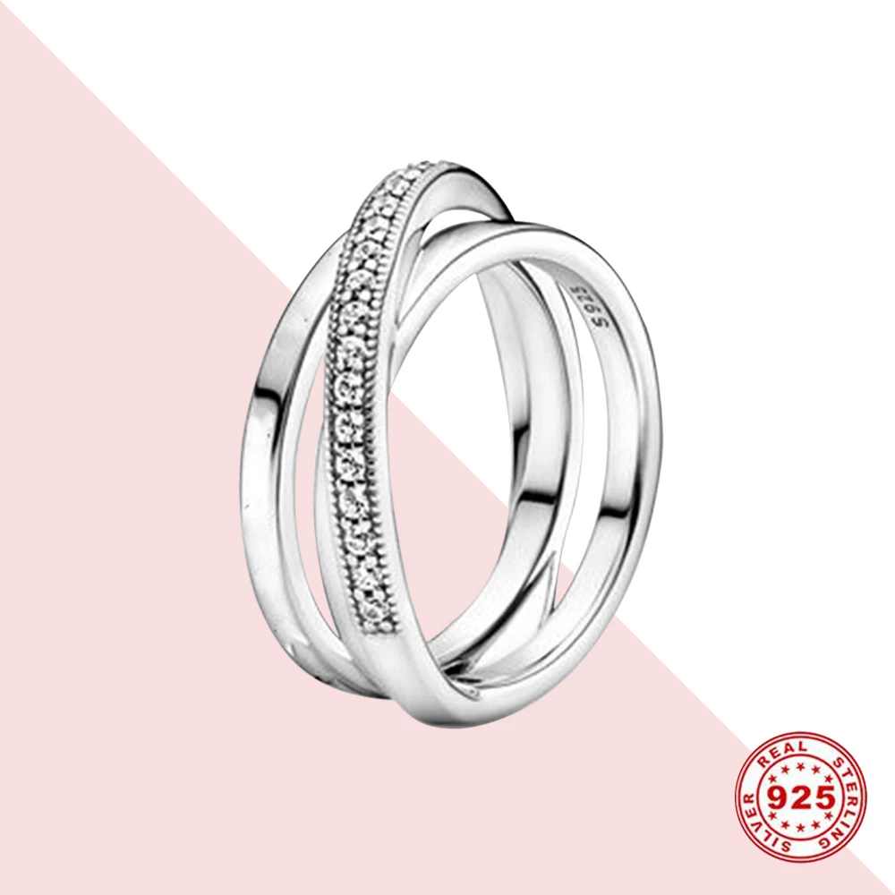 

New 925 Silver Ring For Women Original Sparkling & Polished Lines Ring Regal Beaded Tiara Ring Engagement Wedding Rings Jewelry