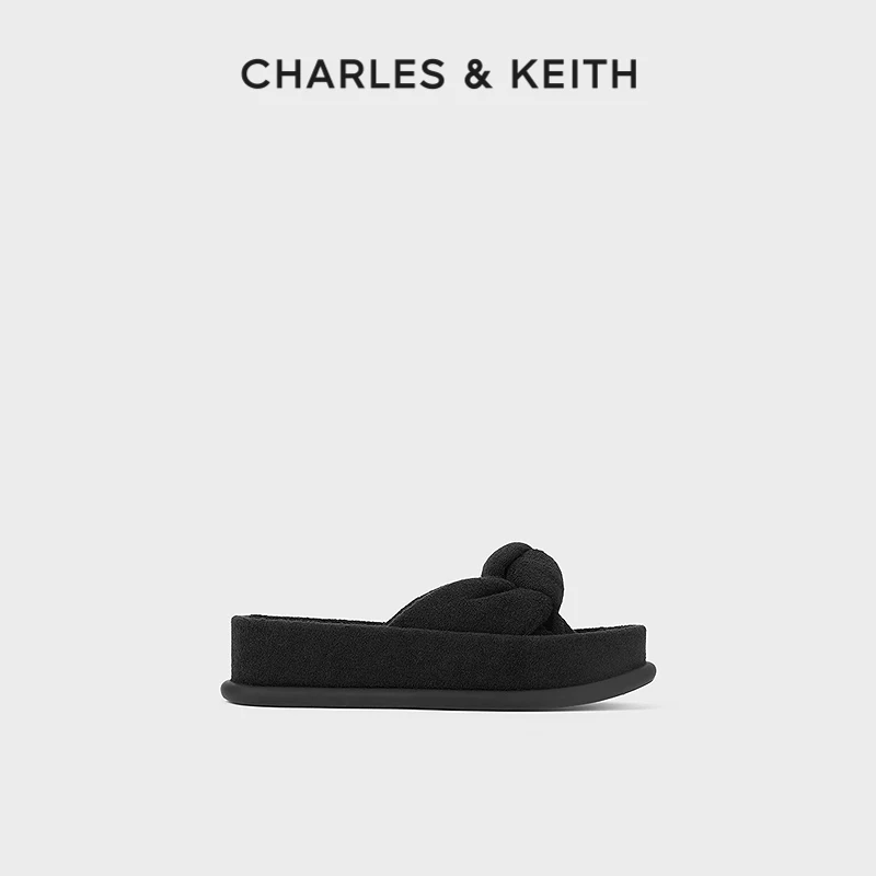 

CHARLES&KEITH24 Spring new CK1-70381039 fleece cloth kinked line with thick soles outside to wear slippers