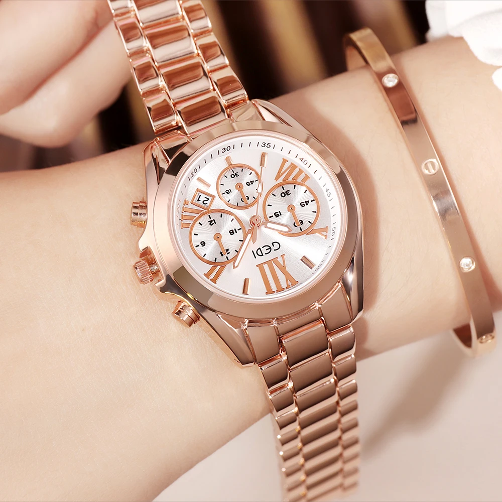 Fashion Rose Gold Watch for Women Stainless Steel Bracelet Date Water Resistance Luxury Ladies Quartz Wristwatches