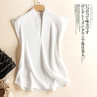 Coffee Silk Rayon V-Neck Pullover Sleeveless Casual Chic Women's Blouse Shirt Korean Fashion Female Clothing 2024 Summer - Image 4