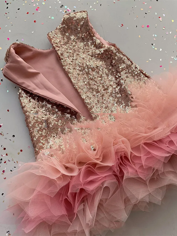 Kids Girl Sequined Dress Young Girls Sleeveless Patchwork Tutu Dresses Children Wedding Party One-piece Frocks Infant Vestidos
