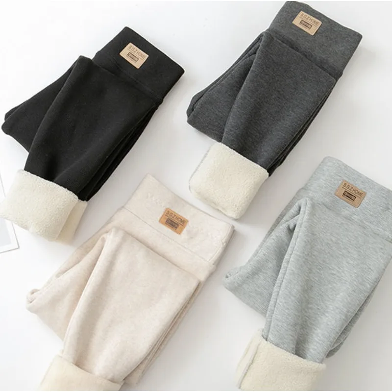 Новинка Осень-зима 2023, флисовые утепленные брюки с высокой талией и овечьей шерстью, женские брюки