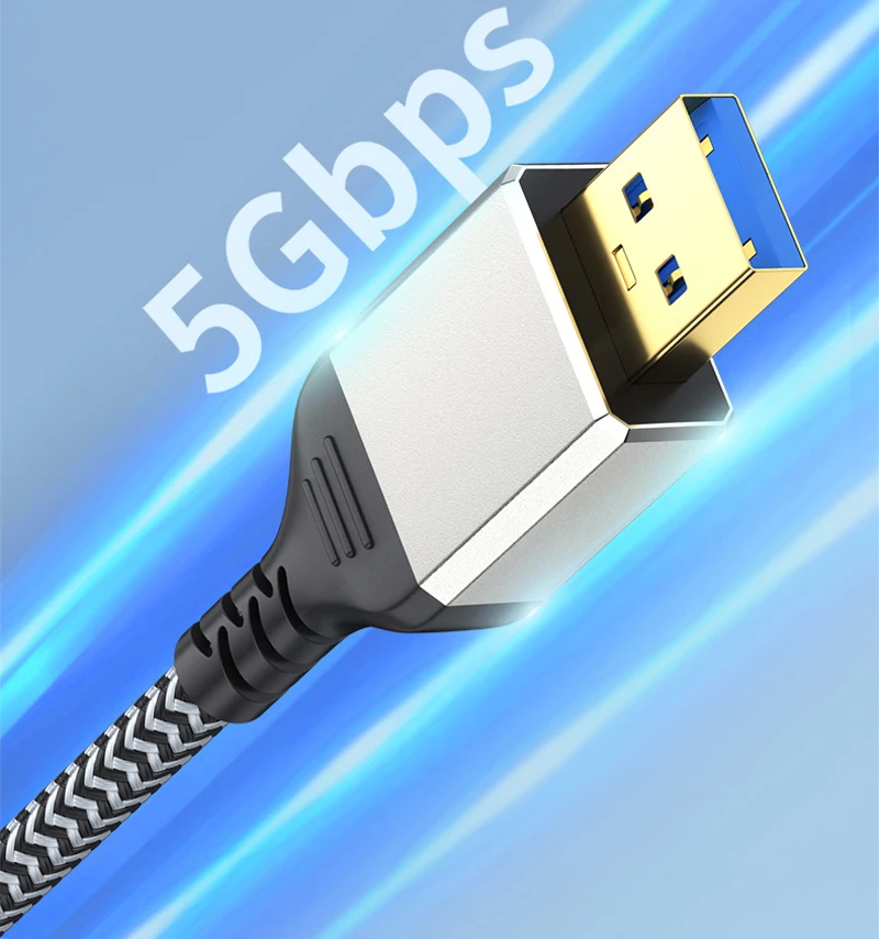 Premium Braided USB 3.0 Extension Cable - High-Speed 5Gbps Data Transfer, Male to Female Connection, Various Lengths Available