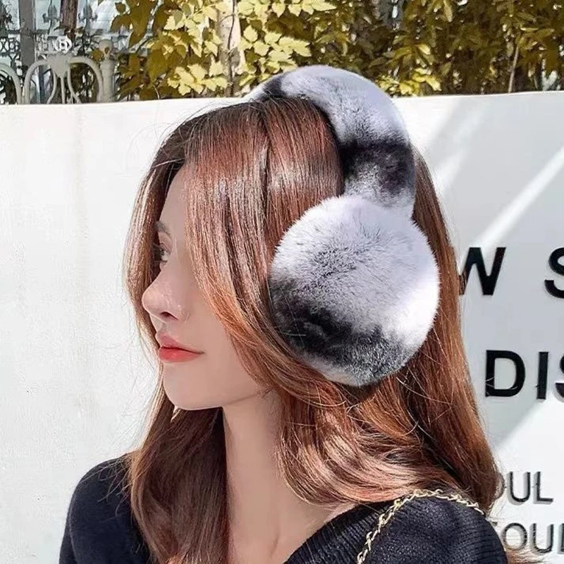 Ear Muffs Winter Soft Warm Cable Furry Real Rex Rabbit Ear Covers For Women Cold Weather
