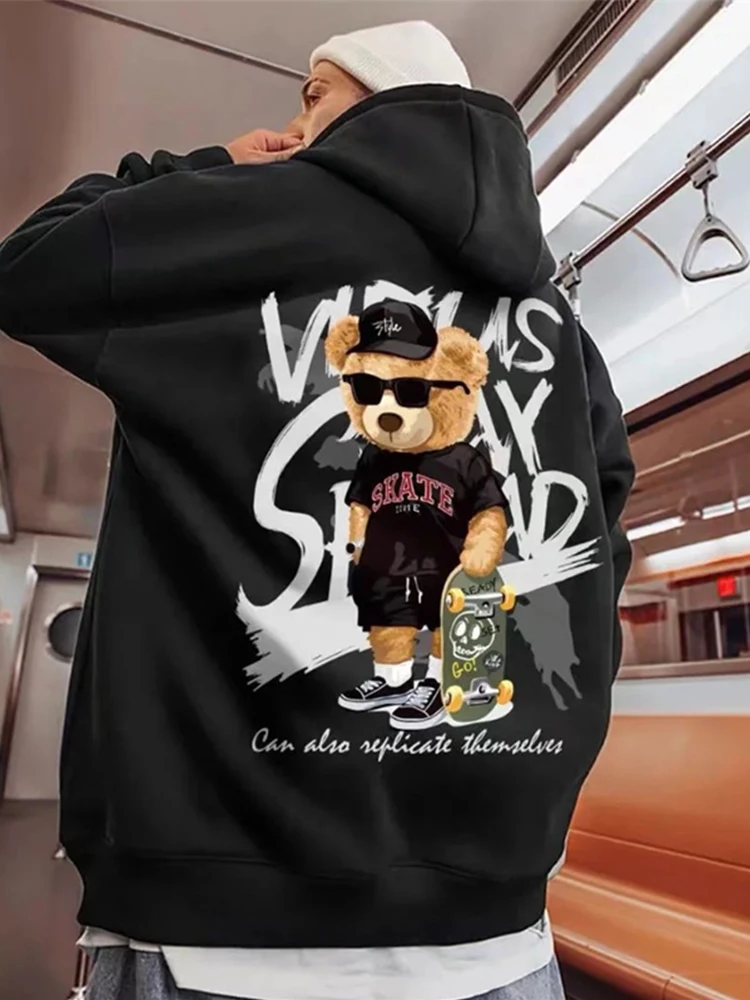 Skate Bear Anime Print Hoodies Men and Women Oversize Streetwear Harajuku  Fasion Casual Hooded Sweatshirt y2k Hoodie Clothes
